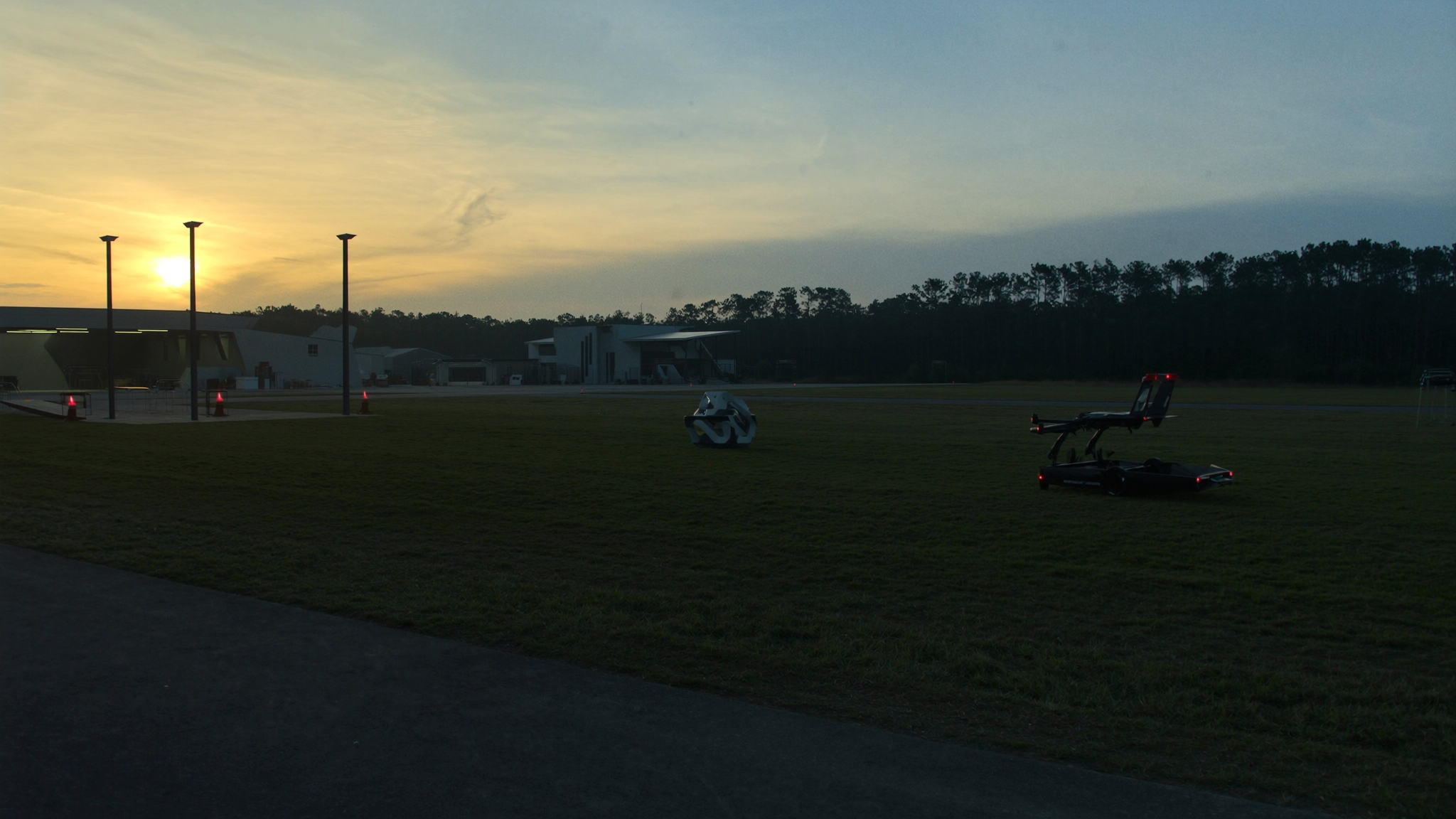 Concept of an outdoor aviation testing environment at sunset